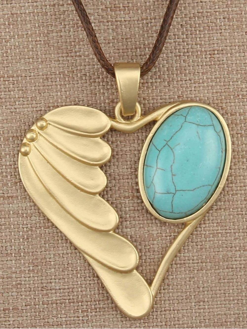 !!!Anthropologie Gold-Tone Wing Necklace with Turquoise Oval
